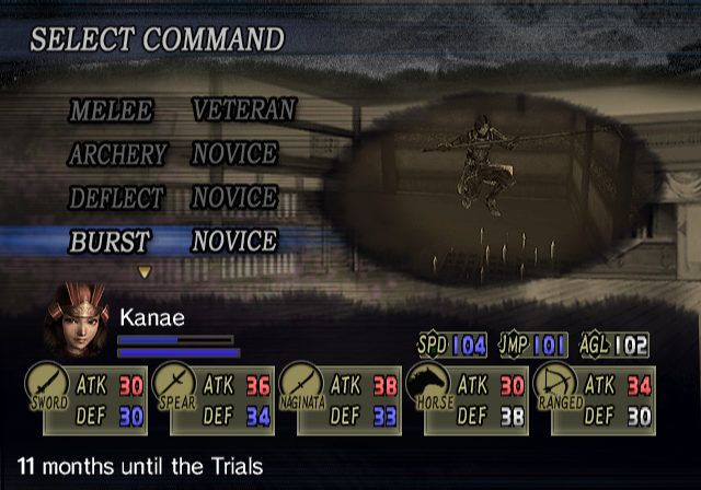 Samurai Warriors (PlayStation 2) screenshot: Train the character by participating in various trials