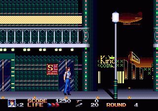 Rolling Thunder 3 (Genesis) screenshot: Las Vegas, in front of a special door where Jay can pick up a special weapon.