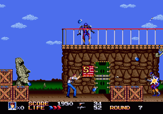 Rolling Thunder 3 (Genesis) screenshot: Heavy grenade action on the Easter Islands.