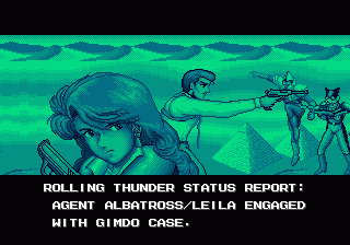 Rolling Thunder 3 (Genesis) screenshot: Albatross and Leila are fighting Gimdo in Egypt.