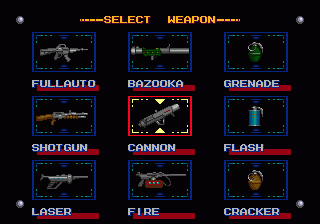 Rolling Thunder 3 (Genesis) screenshot: Pick a special weapon at the beginning of each mission.