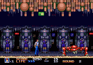 Rolling Thunder 3 (Genesis) screenshot: Fighting a robot boss