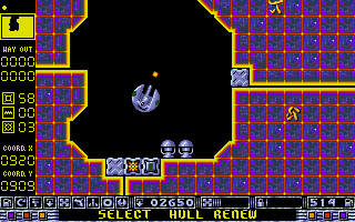 Rotor (DOS) screenshot: On the bottom of this room are three crates; one closed, one containing a sun crystal, one trapped with a bomb.