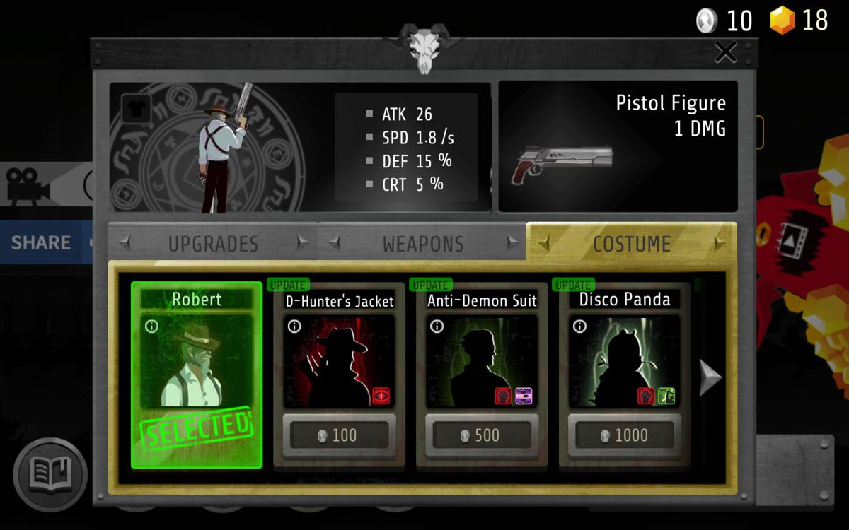 Devil Eater (Android) screenshot: Additional costumes can be unlocked.