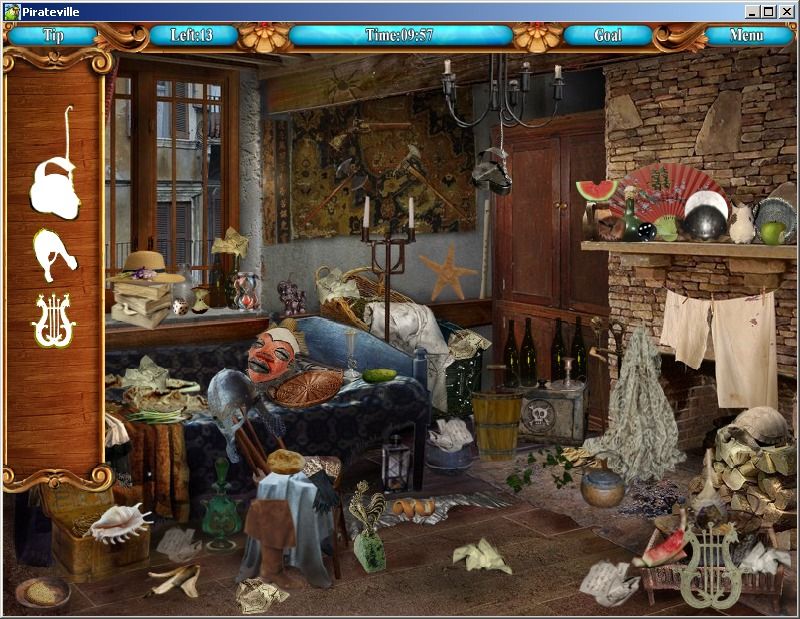 Pirateville (Windows) screenshot: Searching objects by shape in a rather messy room