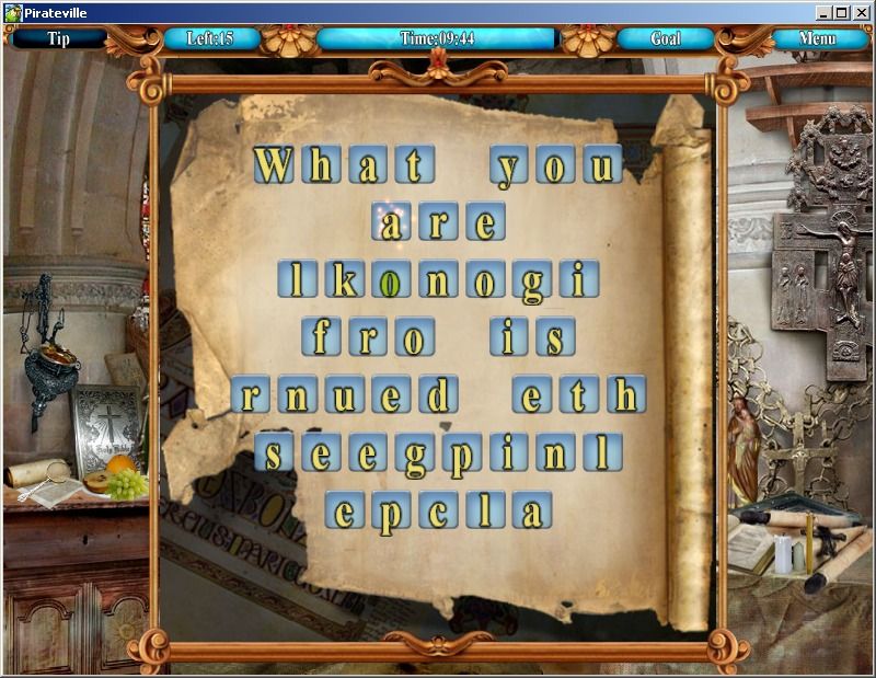 Pirateville (Windows) screenshot: Deciphering the letter