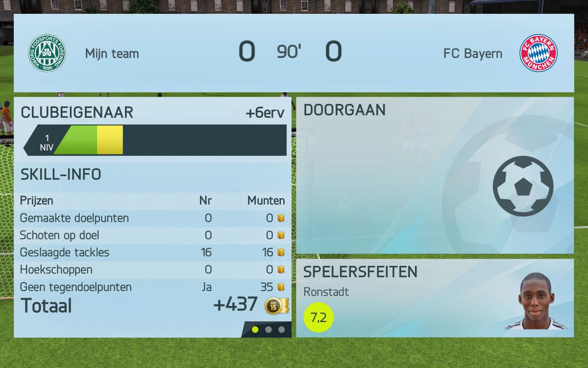 FIFA 15: Ultimate Team (Android) screenshot: Some team statistics (Dutch version)
