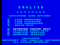 Leviathan (ZX Spectrum) screenshot: Menu screen.