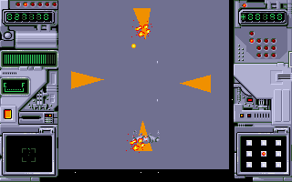 Rotox (DOS) screenshot: Trashing a robot at the start