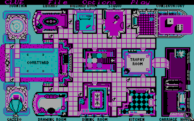 Clue: Master Detective (DOS) screenshot: Game board (CGA)