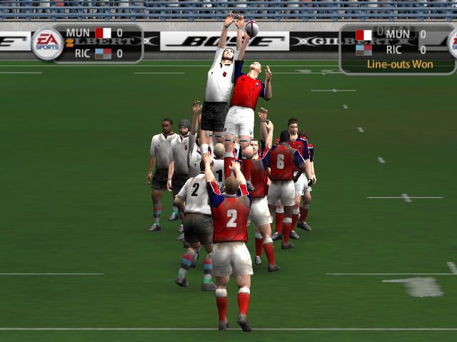 Rugby 2005 (Windows) screenshot: Munster and Richmond contest a lineout.