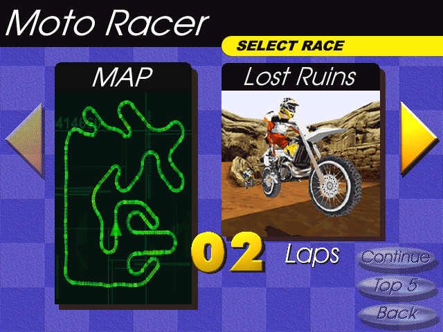 Moto Racer (Windows) screenshot: track selection