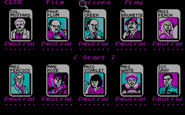 Clue: Master Detective (DOS) screenshot: Player Selection Screen (CGA)