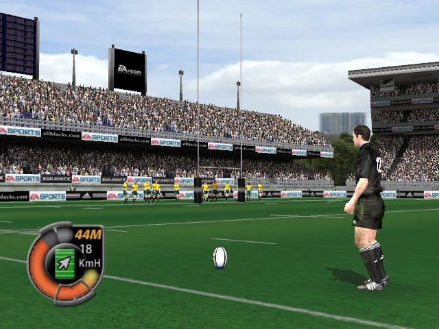 Rugby 2005 (Windows) screenshot: Carter lines up a sideline conversion.