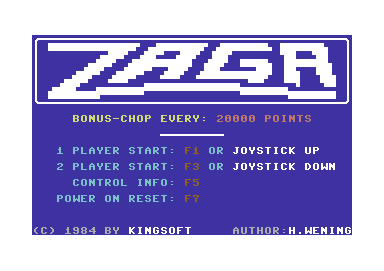 Zaga Mission (Commodore 64) screenshot: Title screen