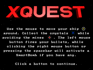 XQuest (DOS) screenshot: Instructions (v1.0)