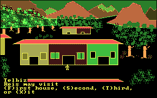 Rings of Zilfin (DOS) screenshot: In a town. Where do you want to go?
