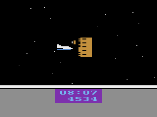 Shuttle Orbiter (Atari 2600) screenshot: The astronaut is outside but the part got damaged.