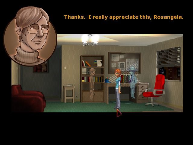 The Blackwell Deception (Windows) screenshot: Talking to Jeremy, your recently departed ex co-worker