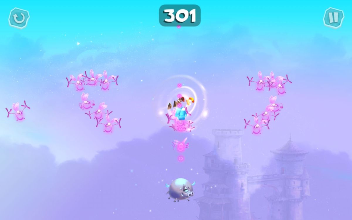Rayman Adventures (Android) screenshot: With the inhaler it becomes easy to collect all the Lums.