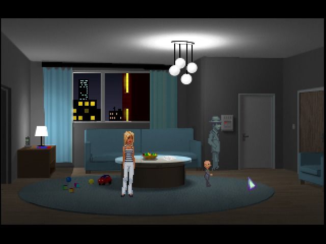The Blackwell Deception (Windows) screenshot: Toddler is following Joey
