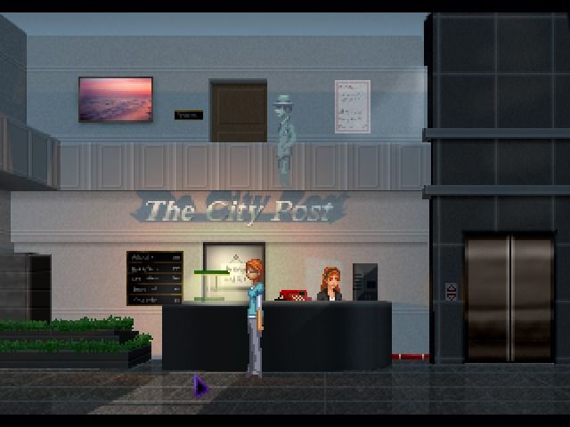 The Blackwell Deception (Windows) screenshot: Joey has no trouble bypassing the secretary