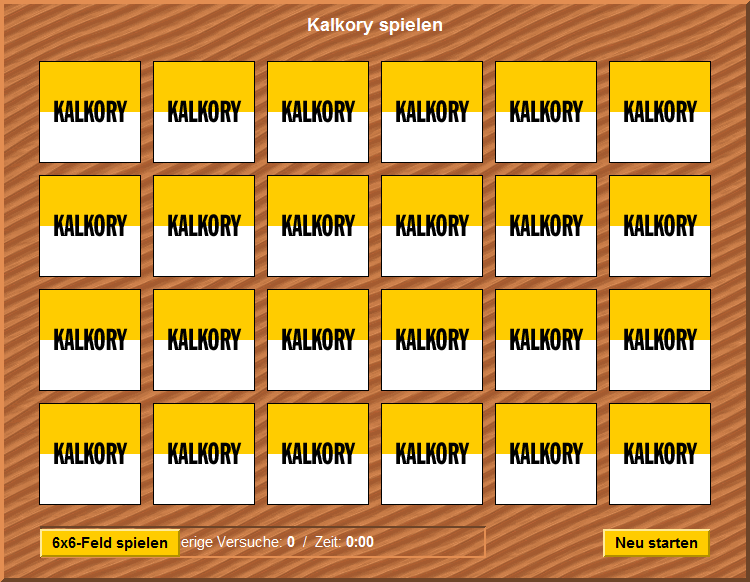 Kalkory (Browser) screenshot: All cards