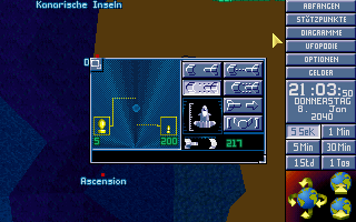 X-COM: Terror from the Deep (DOS) screenshot: One of our fast "Barracuda" boats is intercepting an enemy UFO