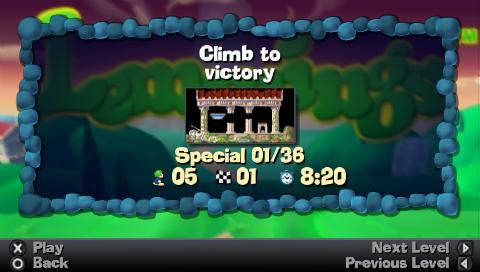 Lemmings (PSP) screenshot: Level select screen