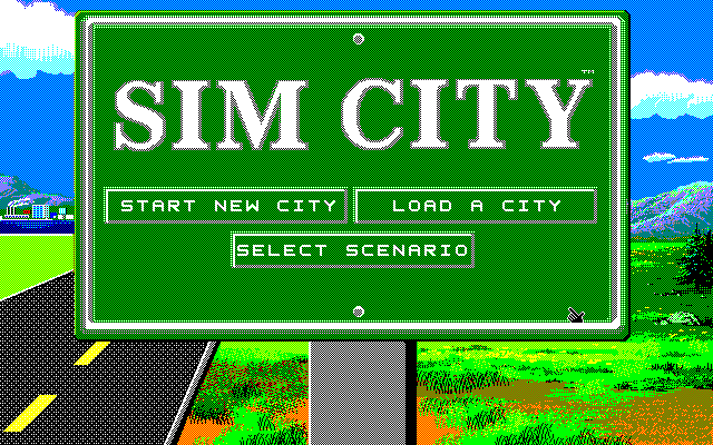 SimCity (PC-98) screenshot: Title screen (8 color mode)