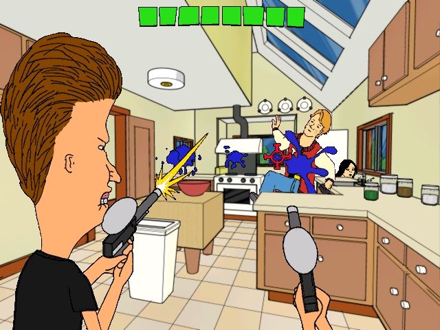 MTV's Beavis and Butt-Head: Do U. (Windows) screenshot: "Hurry up Beavis! We need to steal the test answer key from this frat house so we can score with college sluts!"