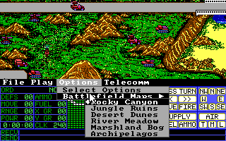 Operation Com●Bat: Computer Battle Game (DOS) screenshot: There are six battle maps to choose from
