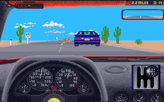 The Duel: Test Drive II (Amiga) screenshot: There are other drivers on the road.