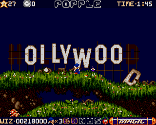 Wiz 'n' Liz (Amiga) screenshot: Looks like that Hollywood sign needs repairing