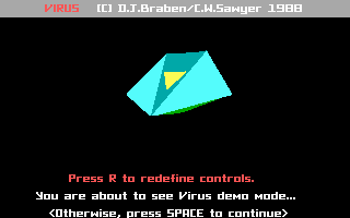 Virus (DOS) screenshot: About to begin, look at a rotating close-up of our spacecraft (EGA)