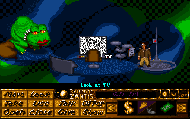 Relics of Deldroneye 1.5: Return to Zantis (Amiga) screenshot: In a virtual hotel room