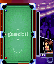 Midnight Pool (J2ME) screenshot: A trick challenge: get rid of both balls with a single shot.