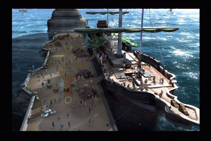 Final Fantasy X (PlayStation 2) screenshot: Ship arrives at harbor.