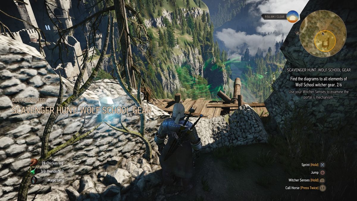 The Witcher 3: Wild Hunt - New Quest: "Scavenger Hunt: Wolf School Gear" (PlayStation 4) screenshot: Gotta jump through that portal to look for other parts of the Wolf School gear