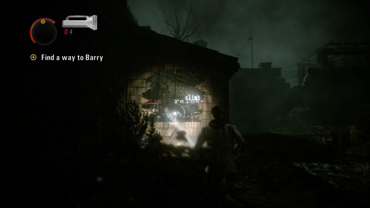 Alan Wake: The Writer (Xbox One) screenshot: Now that I've made a hole in the wall, it's time to check that hut for useful items