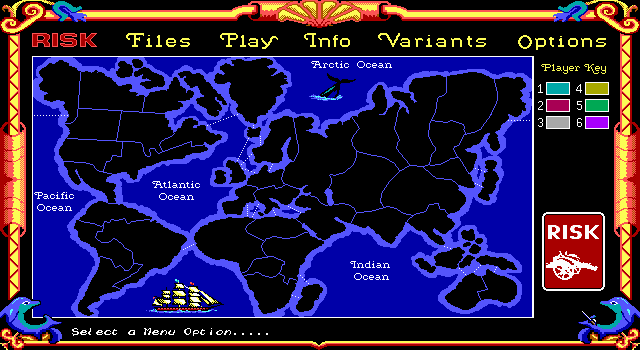 The Computer Edition of Risk: The World Conquest Game (DOS) screenshot: Beginning a game