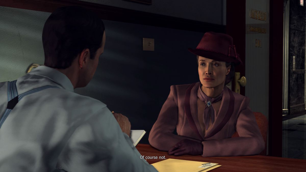 L.A. Noire: The Complete Edition (PlayStation 4) screenshot: <b>L.A. Noire</b>: Elsa Lichtmann coming for help from Jack Kelso