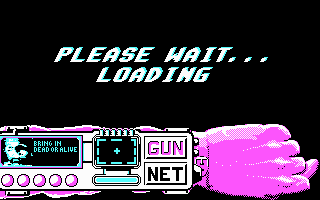Techno Cop (DOS) screenshot: They can't afford the fancy sci-fi fonts in CGA