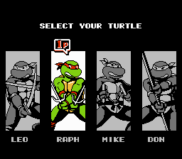 Teenage Mutant Ninja Turtles III: The Manhattan Project (NES) screenshot: Choose Your Ninja Turtle