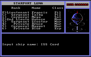 Star Command (DOS) screenshot: Christening our ship.