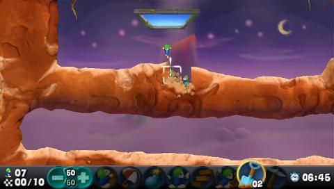 Lemmings (PSP) screenshot: Digging…