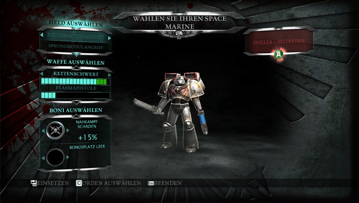 Warhammer 40,000: Kill Team (Windows) screenshot: Configure the assault marine for battle.