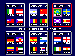 World Championship Soccer (SEGA Master System) screenshot: Team groups.