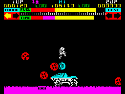 Lunar Jetman (ZX Spectrum) screenshot: First step, to equip the rover with a bomb.