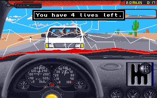 The Duel: Test Drive II (Amiga) screenshot: Car accident.